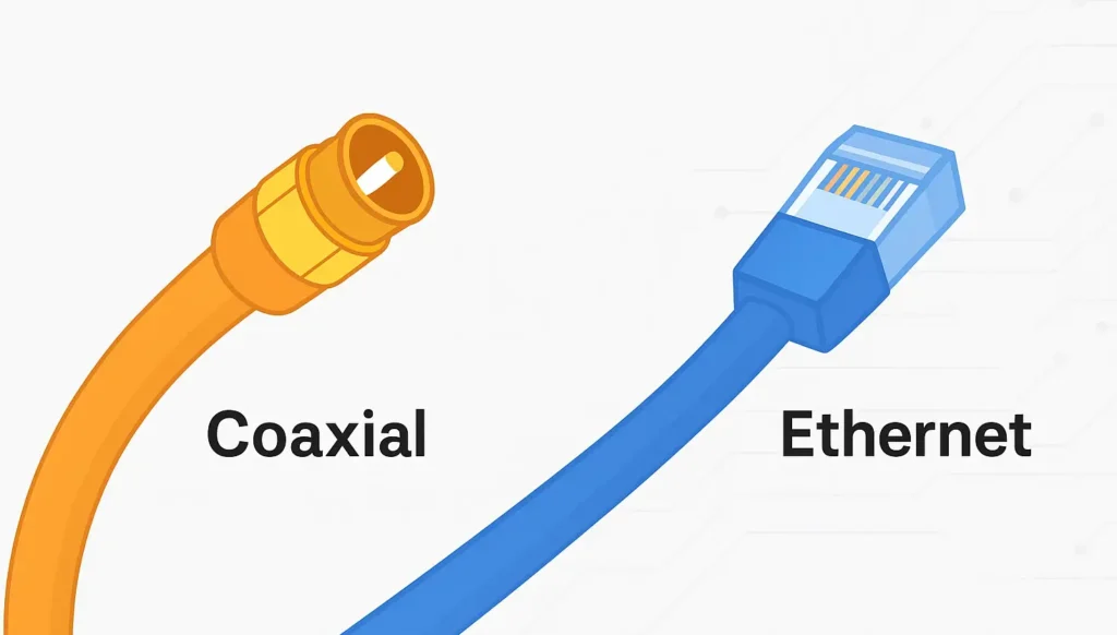 Coaxial and Ethernet cables representing hybrid TV and internet connectivity