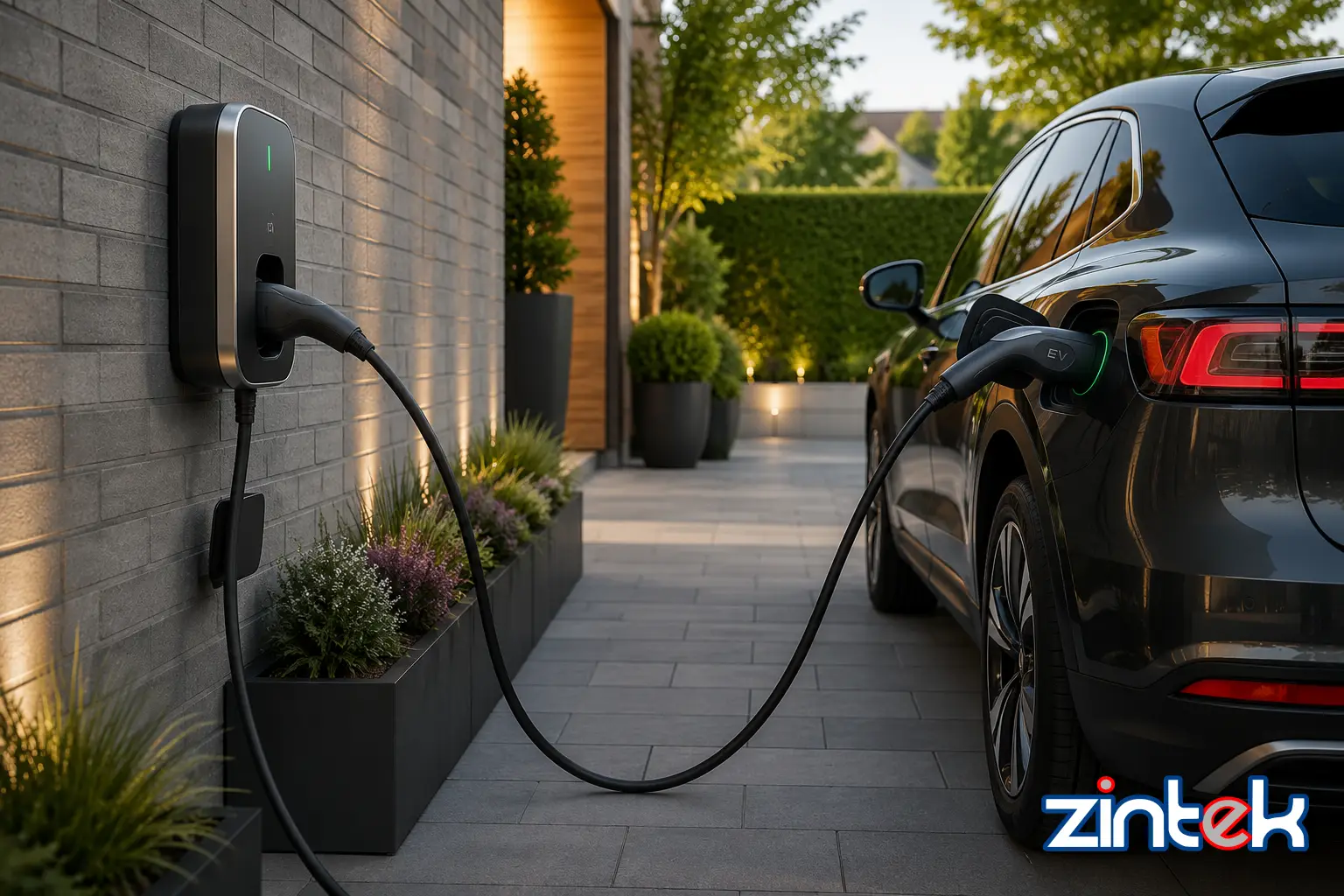 Electric vehicle charging station installed outside a property