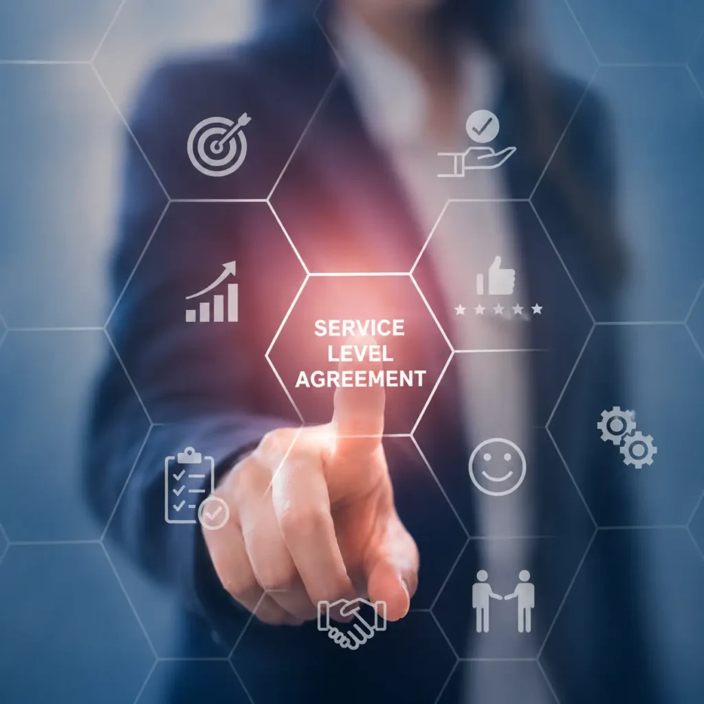 Service level agreement interface representing business maintenance and support services