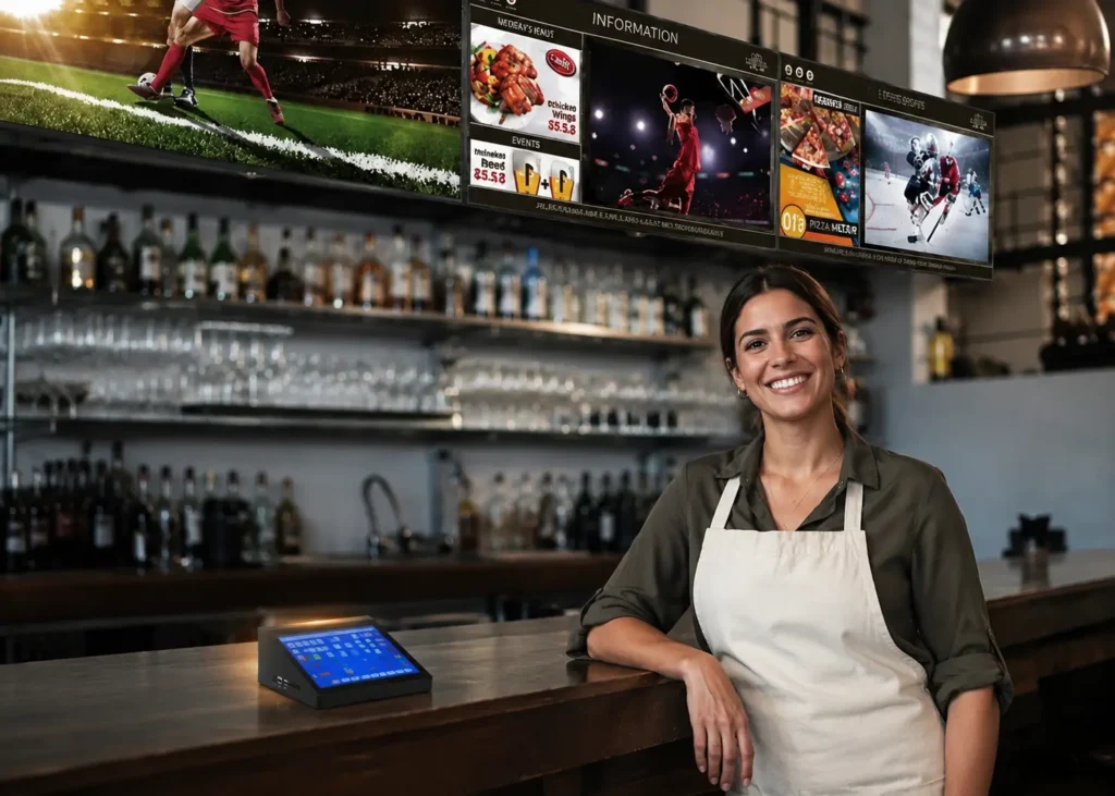 Sky Controller device in a bar used to manage TV screens and live sports content
